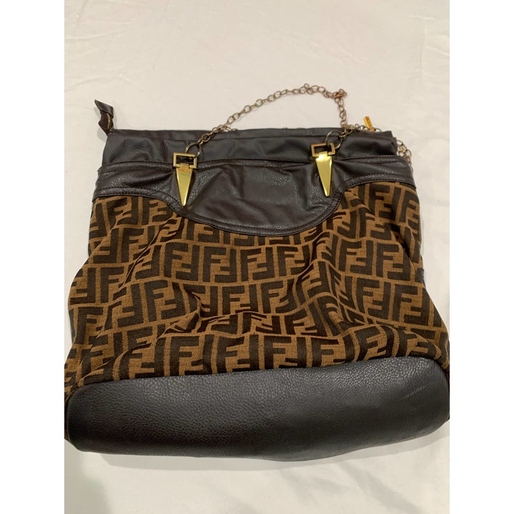 FENDI Selleria 1925 Bag Nylon Brown with Chain Made in Italy - Picture 10 of 16